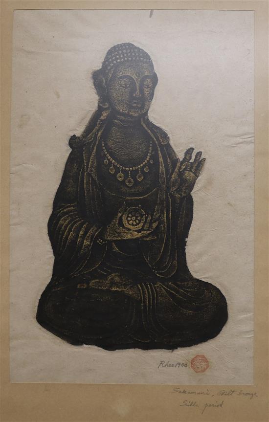 Sakamuni buddha picture 1904 signed Rhee 36 x 23cm.
